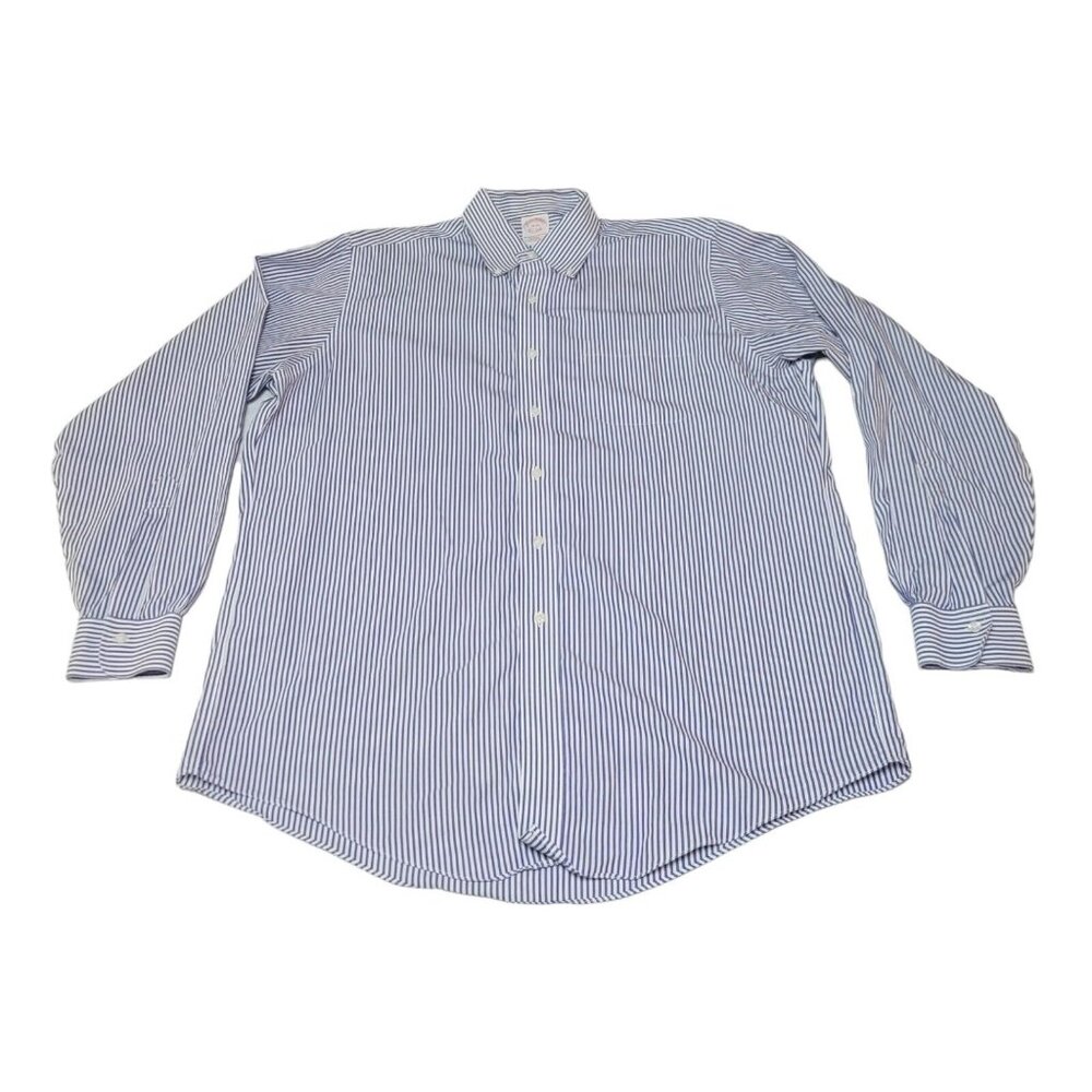 BROOKS BROTHERS Dress Shirt 16-35 Original Polo Long Sleeve Blue White Striped